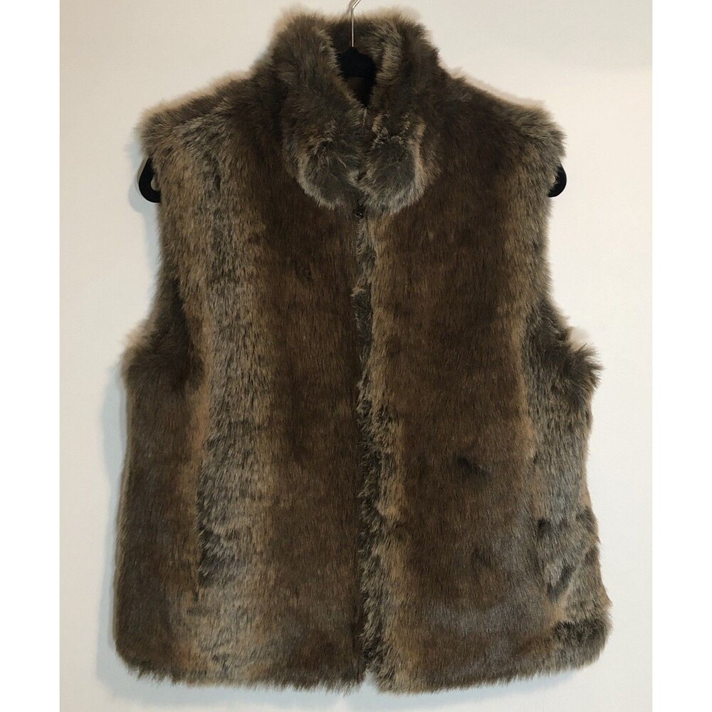 Fuda Brown Faux Fur Leather / Faux Leather Reversible Vest Jacket Size S EUC
